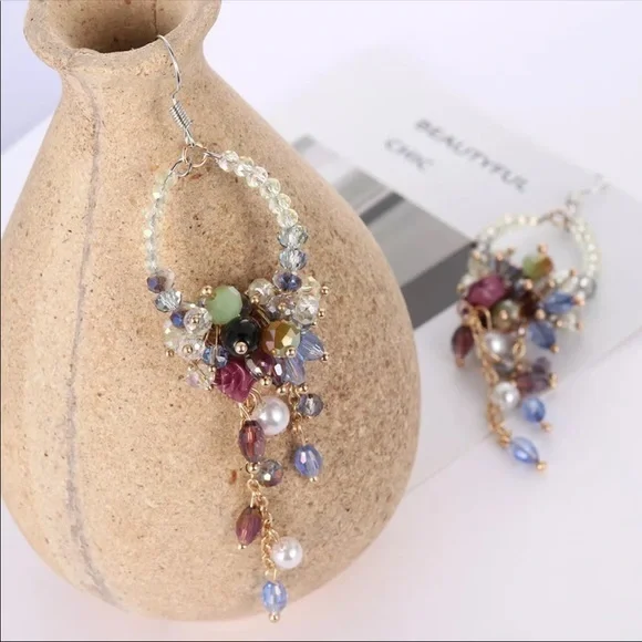 Handmade Bohemian Floral Wedding Earrings - Beaded Chandelier Dangles - Picture 10 of 15